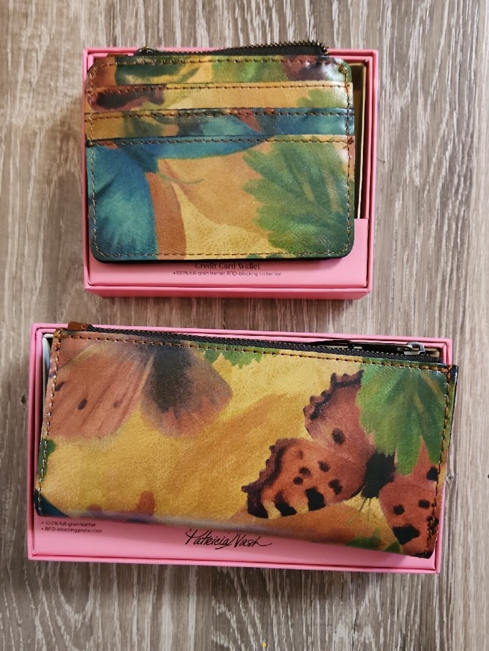 2 Piece Patricia Nash Watercolor Butterfly Leather Wallet Set With RFID NIB - Picture 2 of 5
